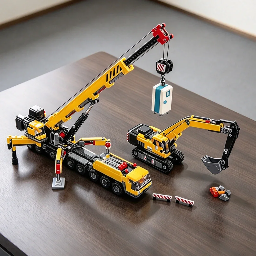 Home Decor Blocks Crane Truck Engineering Construction City Heavy Excavator Model Building Brick Toy Birthday Gift Set