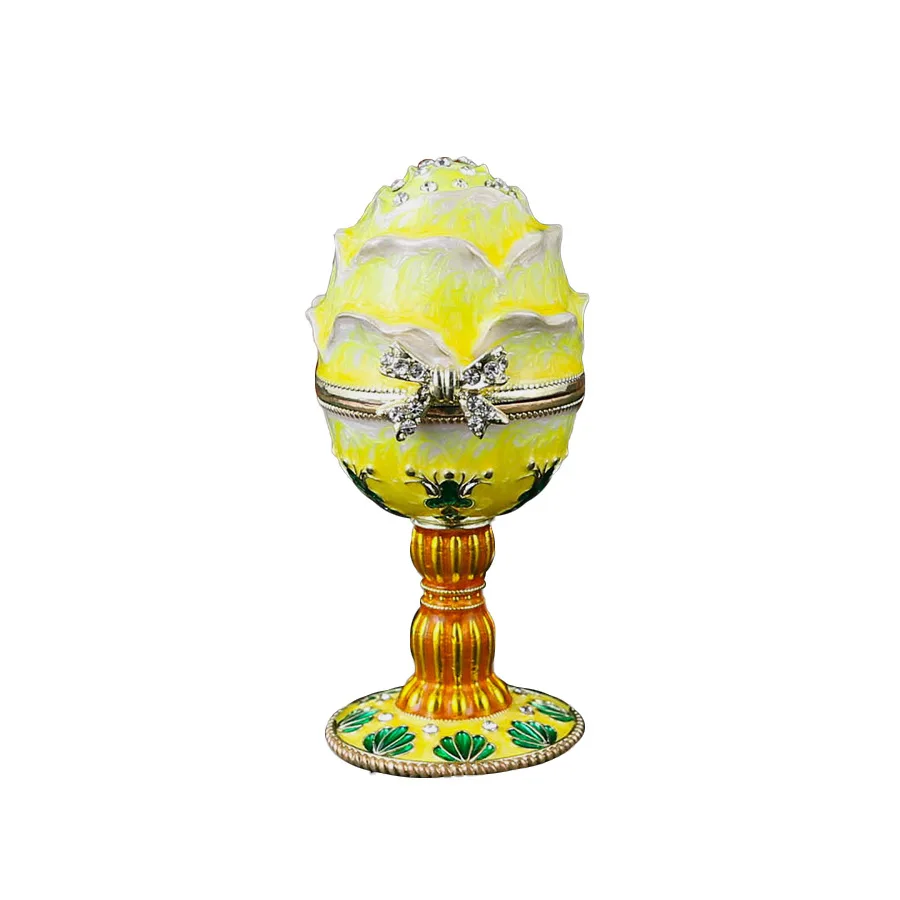 Faberge Rose Flower Bowknot Classics Easter Egg Jewel Case Jewelry Storage Box Metal Handicraft Home Furnishing Articles
