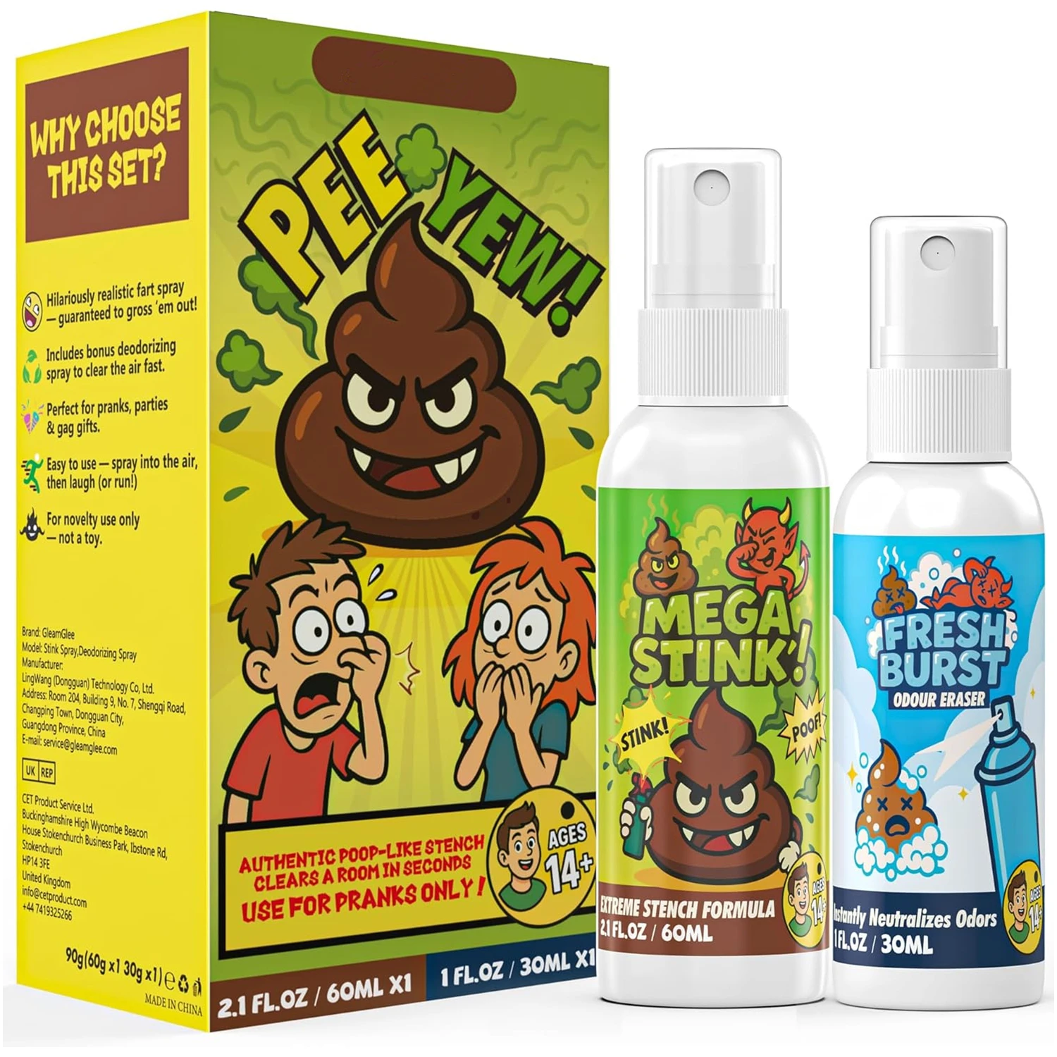 Spray de fumigène puissant pour farces, spray de mauvaise odeur réaliste, solution rapide pour éliminer les odeurs, accessoire hilarant pour fêtes, adultes, bureau, farces, produits de mauvaise odeur non toxiques