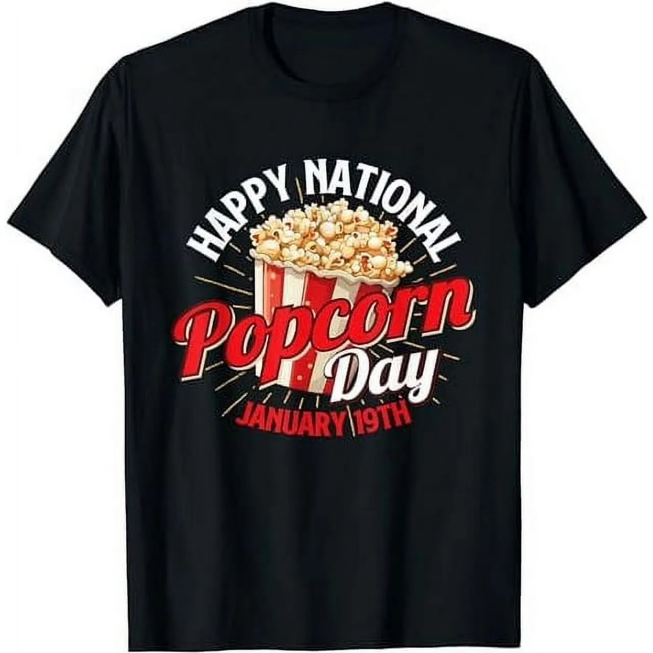 Happy National Popcorn Day Graphic Tee Men's Casual Print Short Sleeve Cotton T-Shirt
