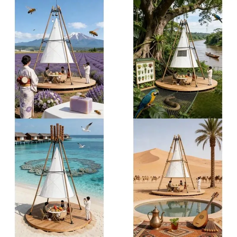 Super Windproof Pyramid Tent 900D Oxford Fabric for High End Safari Tours and Beach Camping