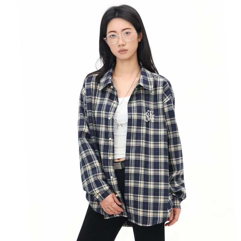 Camicia a quadri da donna Nuovo stile giapponese Manica lunga Designer Camicetta di marca di lusso a coda di rondine Top di grandi dimensioni di alta qualità da donna