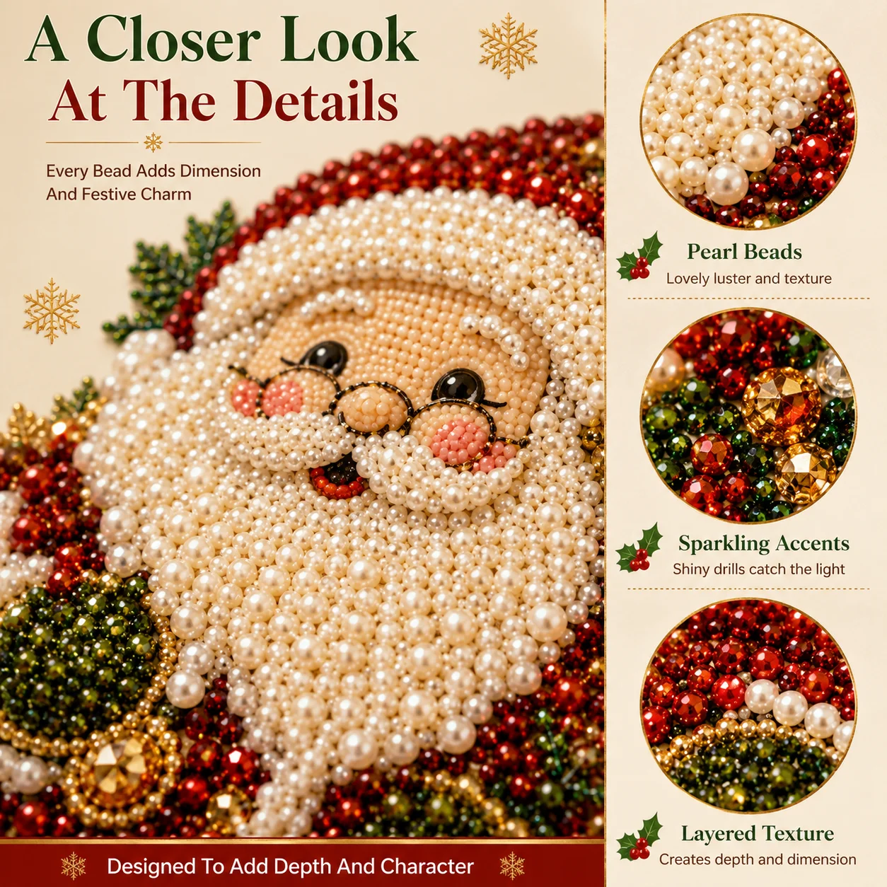 DIY Christmas Pearl Diamond Painting Art Kit with Frame, 3D Pearl Beads Wall Art, Handmade Decor for Adults, Beginners