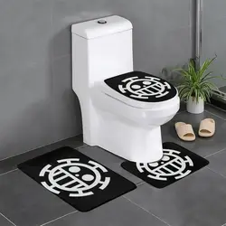 Custom One Pieces Skull Bathroom Rugs Sets Non-Slip Absorbent Trafalgar Law Anime Manga 3 Piece Bath Toilet Rugs Mats