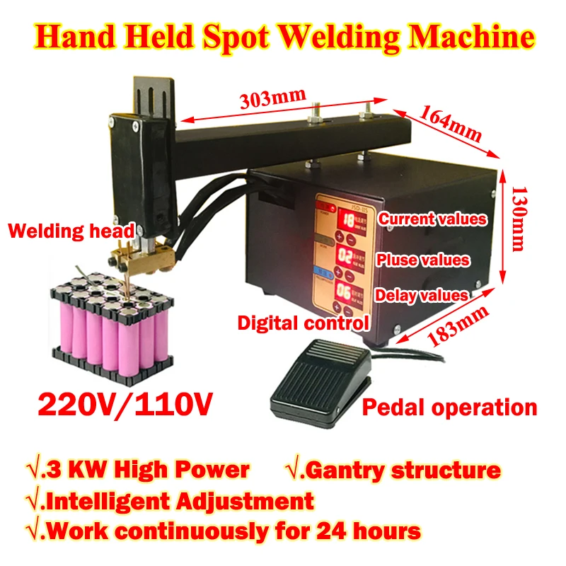 

LY Hand Held Lithium Batteries Contact Welder 3KW Precision Pulse Nickel Strip For 18650 32650 Spot Welding Machine 0.15mm Scope