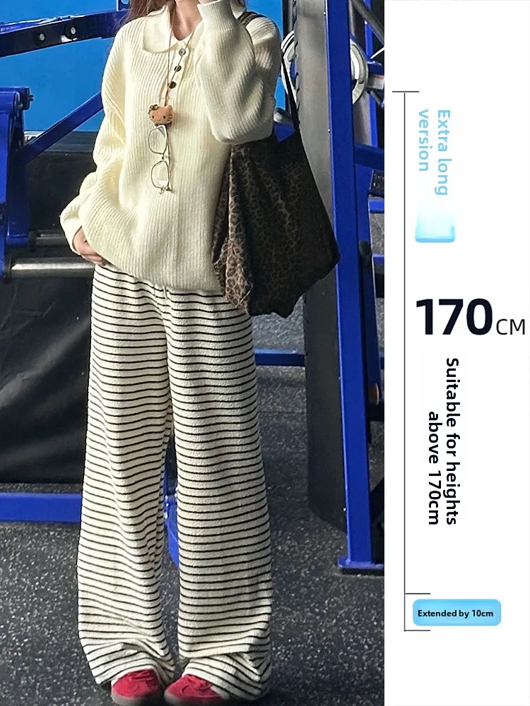 

Women's Knitted Loose Fit High Waist Thiened Autumn Winter Casual Pants Striped Textured Towel Pants Straight Leg Trousers