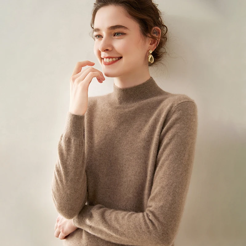 Half High Collar Cashmere Sweater Women's Thin Style Underlay 100% Pure Cashmere Pullover Sweater Knitted Underlay One Line Read