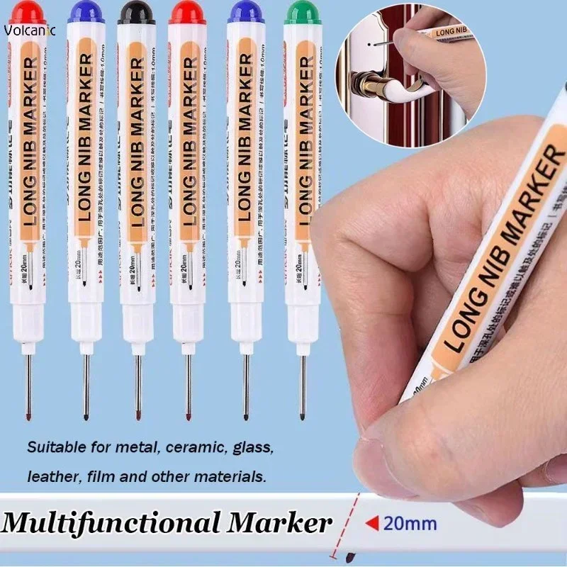 10Pcs/Set Long Head Markers Pen Multi-purpose for Woodworking Tile Decoration Deep Hole Marker Pens Red/Black/Blue/Green Ink