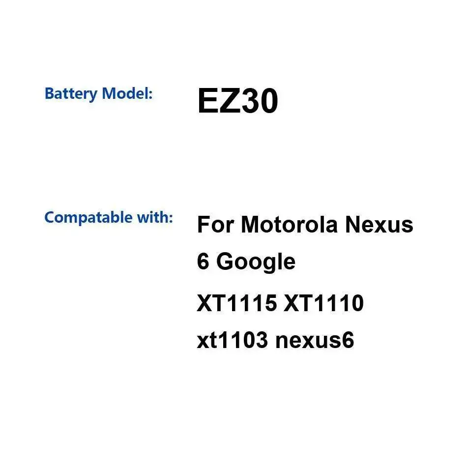

EZ30 быстрая зарядка 3220 мАч для Motorola Moto Nexus 6 XT1115 XT1110 Xt1103 аккумулятор мобильного телефона Премиум замена