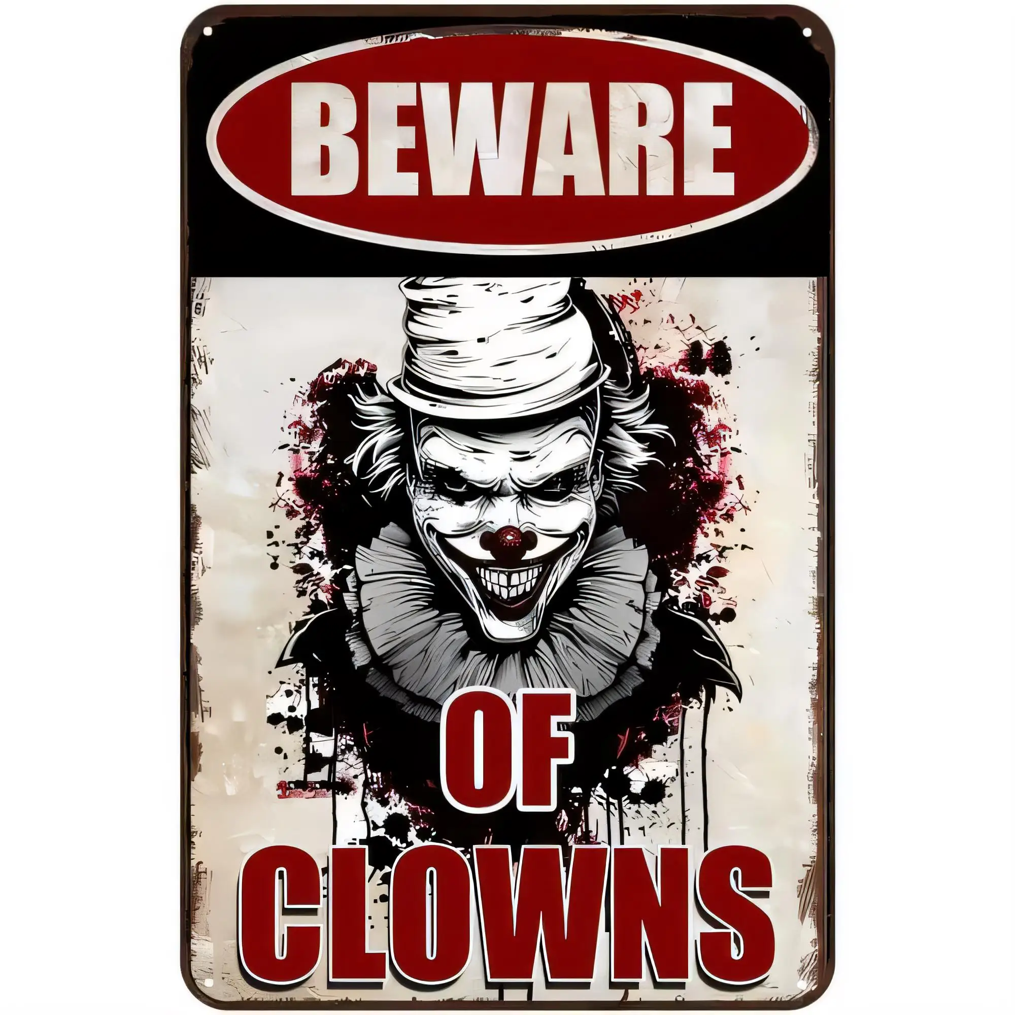 Tin Sign Beware Of Clowns Vintage Horror Circus Poster Metal Sign   Retro Wall Art for Bedroom Bar Pub Man Cave Home Decor Hallo