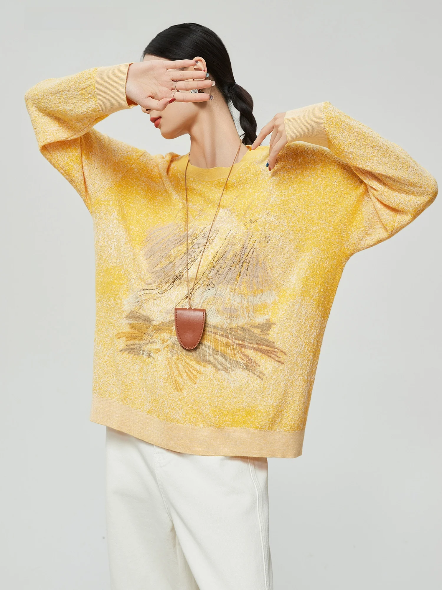 

Ladies' Embroidered Knitwear round Ne Pullover Loose Fit Thin Sle Chic Casual Faion Polyester Fiber Long Sve Sweater