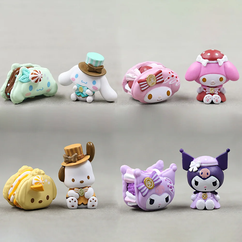 Pom Pom Purin My Melody Dessert Macaron Series Kuromi Cinnamoroll Figurines Collection Sanrio Decoration Figure Toys Girls Gifts