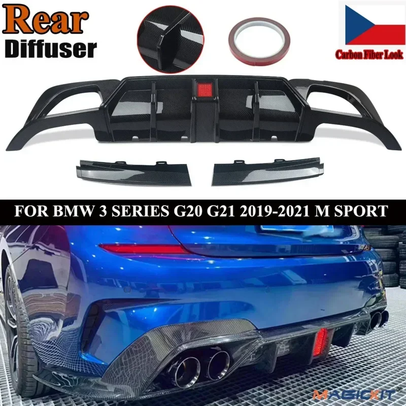 New！ Magickit rear diffuser W/LED light for 2019-2022 BMW 3-Ser G20 G28 sport 330i m340i carbon color and black