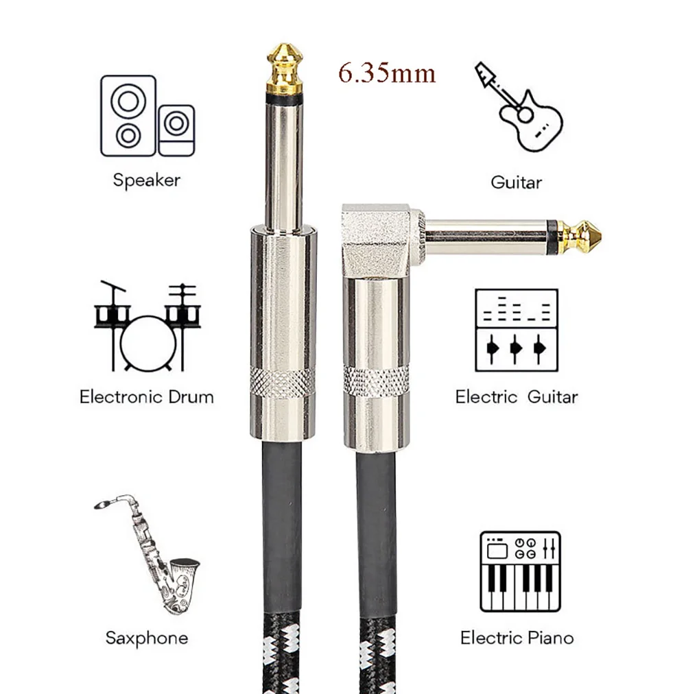 6.35mm Audio Cables TRS 1/4 inch 6.5mm Audio Cable For Electric Guitar Bass 1.5m 3m Gold Plated Shielded Low Noice Jack Cable