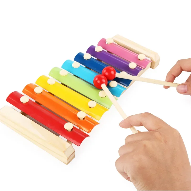 Xilófono Multicolor de madera de 8 tonos, instrumentos musicales de juguete para bebés y niños, accesorios de juguetes para instrumentos musicales de madera