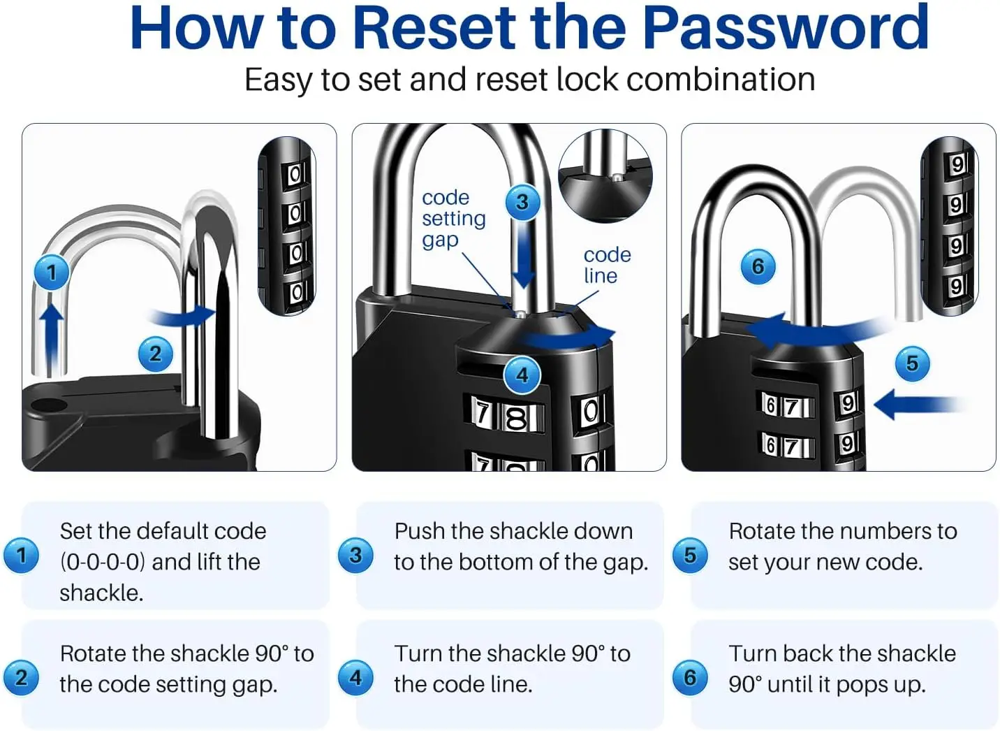 2Pack Combination Lock Resettable 4 Digit Padlock with Combination, Waterproof and Heavy Duty Combination Padlock Outdoor for Sc