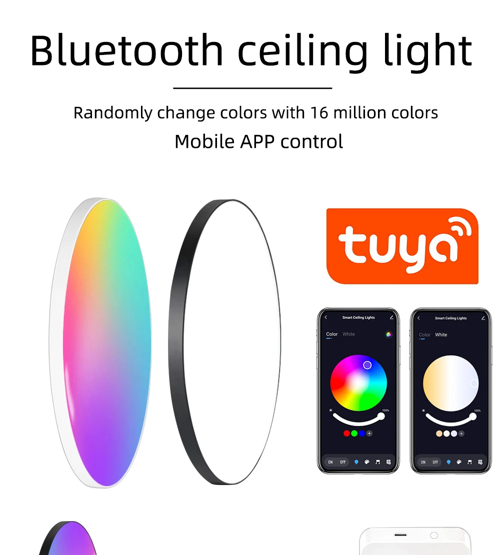 

Tuya Bluetooth Ceiling Light, 24W Wide Voltage, RGB Color Changing, Smart App Control, Dimmable for Bedroom/Living Room