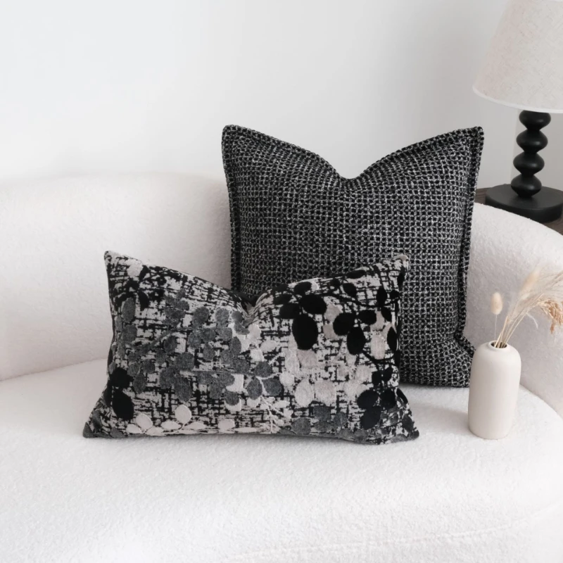 30X50/45X45CM Black Chenille Throw Pillow Cover Nordic Luxury Stamping Waist Cushion Cover Decor Home Decorative Pillowcase