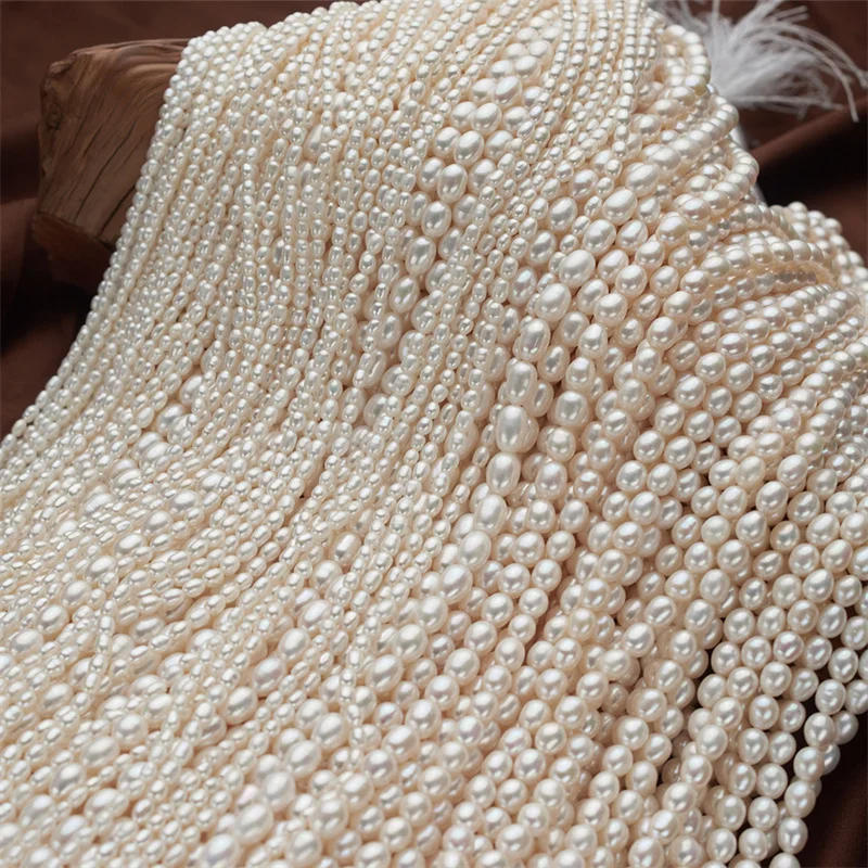 

4A Высокое качество натуральный пресноводный культивированный жемчуг бусины в форме риса 100% натуральный жемчуг нить для изготовления ювелирных изделий DIY ожерелье