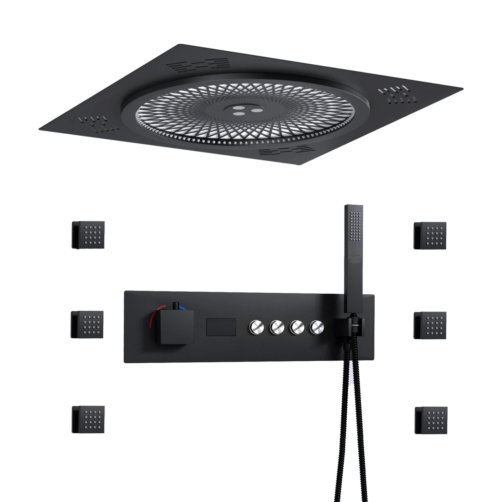 Komplett aus Kupfer zur Deckenmontage, verdecktes Duschset, eingebettetes Duschsystem mit Doppelfunktions-Digitalanzeige für das Badezimmer