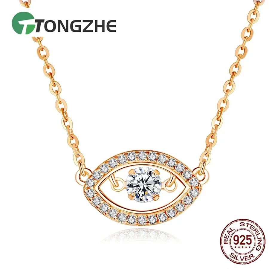 

TONGZHE стерлингового серебра 925, турецкое ожерелье от сглаза для женщин, ожерелье-цепочка с кристаллами, минималистичное колье из розового золота, счастливые украшения