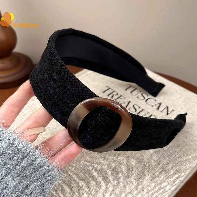 패셔너블한 벨벳 와이드 엣지 헤어밴드, 거북이껍질 색상의 라운드 링 헤어밴드, 여성용 빈티지 스타일 헤드웨어 액세서리