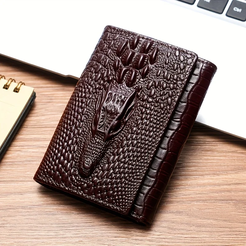 

Retro men's genuine leather wallet with top grain cowhide and crocodile pattern multi card set
