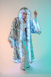 New LED Costume Sequin Faux Fur Patchwork Coat for Women The Same Multi-scene Can Be Used High Quality Faux Fur Coat