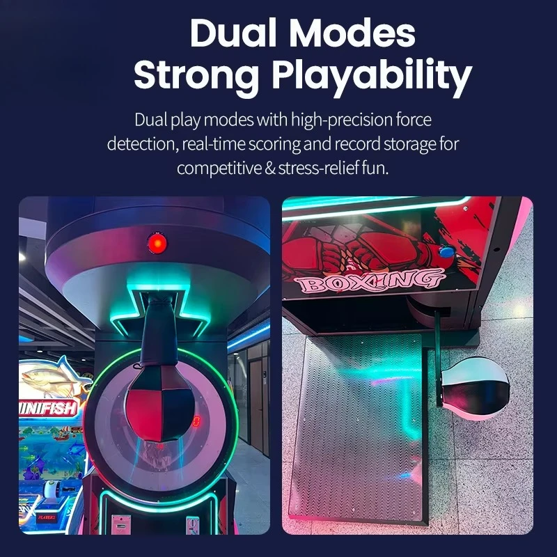 2-in-1 Punch Kick Boxing Arcade Machine Steel Metal Coin Operated Combo Boxer With Ticket Dispenser for Amusement Venues