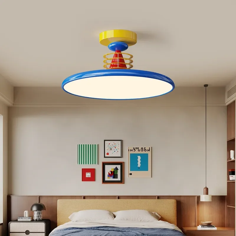 Modern Memphis Style Ceiling Lamp Creative Dopamine Design Eye Protection Light for Kids Bedroom Book Room Cream Aesthetic