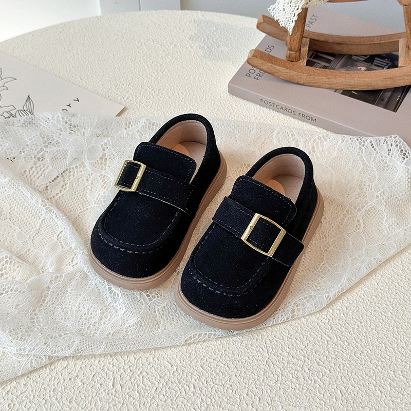 Herbst-Müßiggänger für Jungen und Mädchen, runde Zehen, Slip-on, Nähen, schicker flacher Kinderschuh, einfarbig, klobiger All-Match-bequemer Kinderschuh, 4–6 Jahre