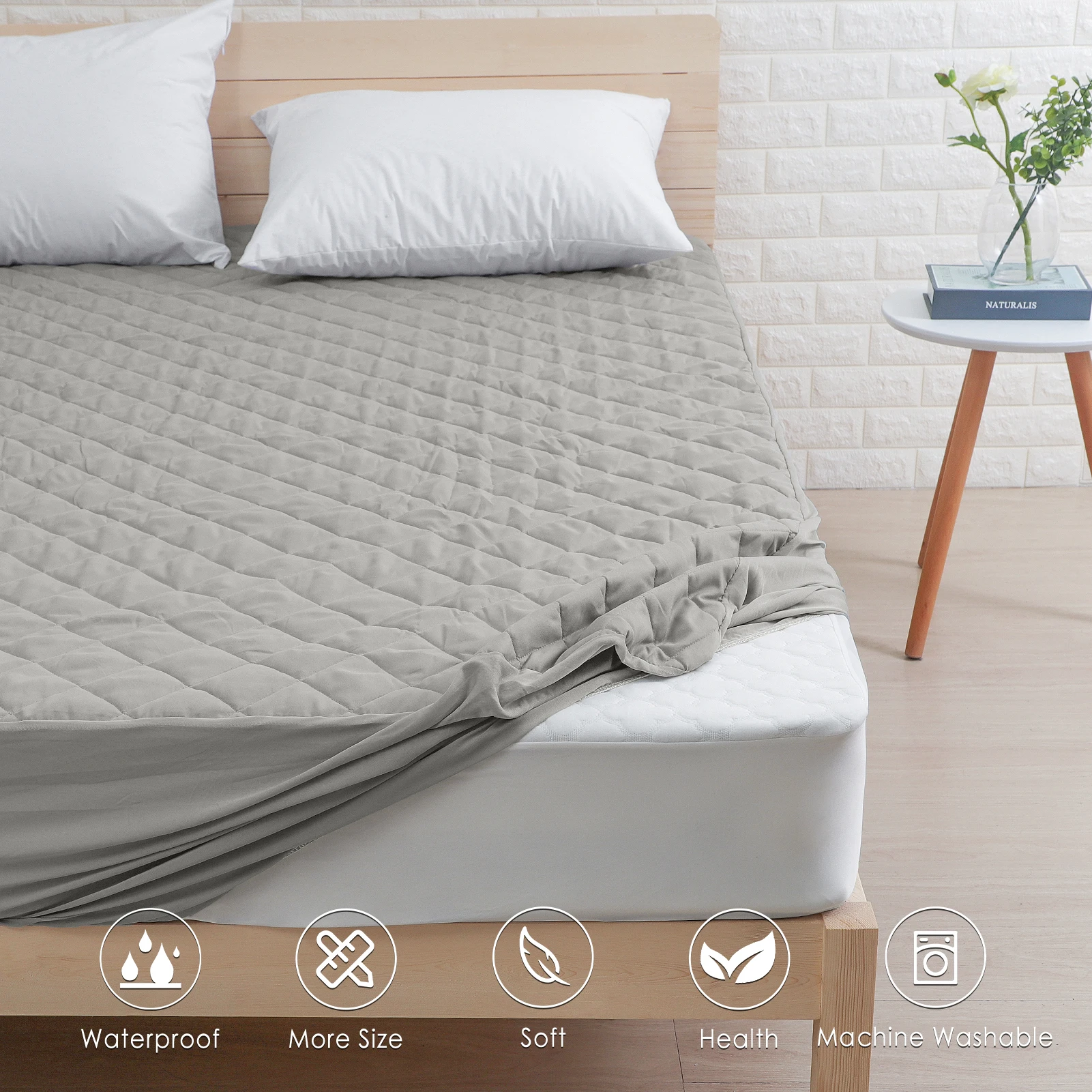 Waterproof Mattress Protector Air-Permeable Brushed Fabric Quilted Mattress Topper for Bed Anti-mite Bed Cover