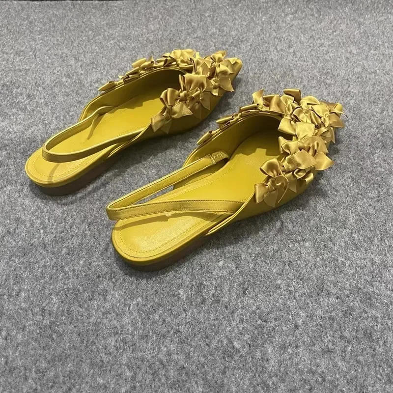 

Women's Shoes 2024 High Quality Autumn Outdoor Women's Sandals Pointed Toe Solid Butterfly-knot Low-heeled Daily Sandals Women