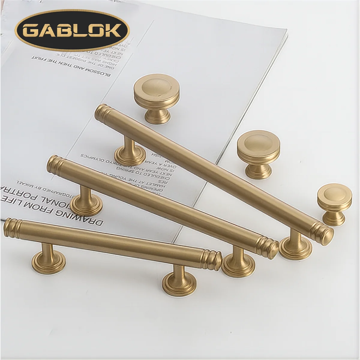 

GABLOK Elegant Stylish Brass Drawer Pulls Luxury Solid Lined Cabinet Handles Kitchen Bedroom Furniture Knobs