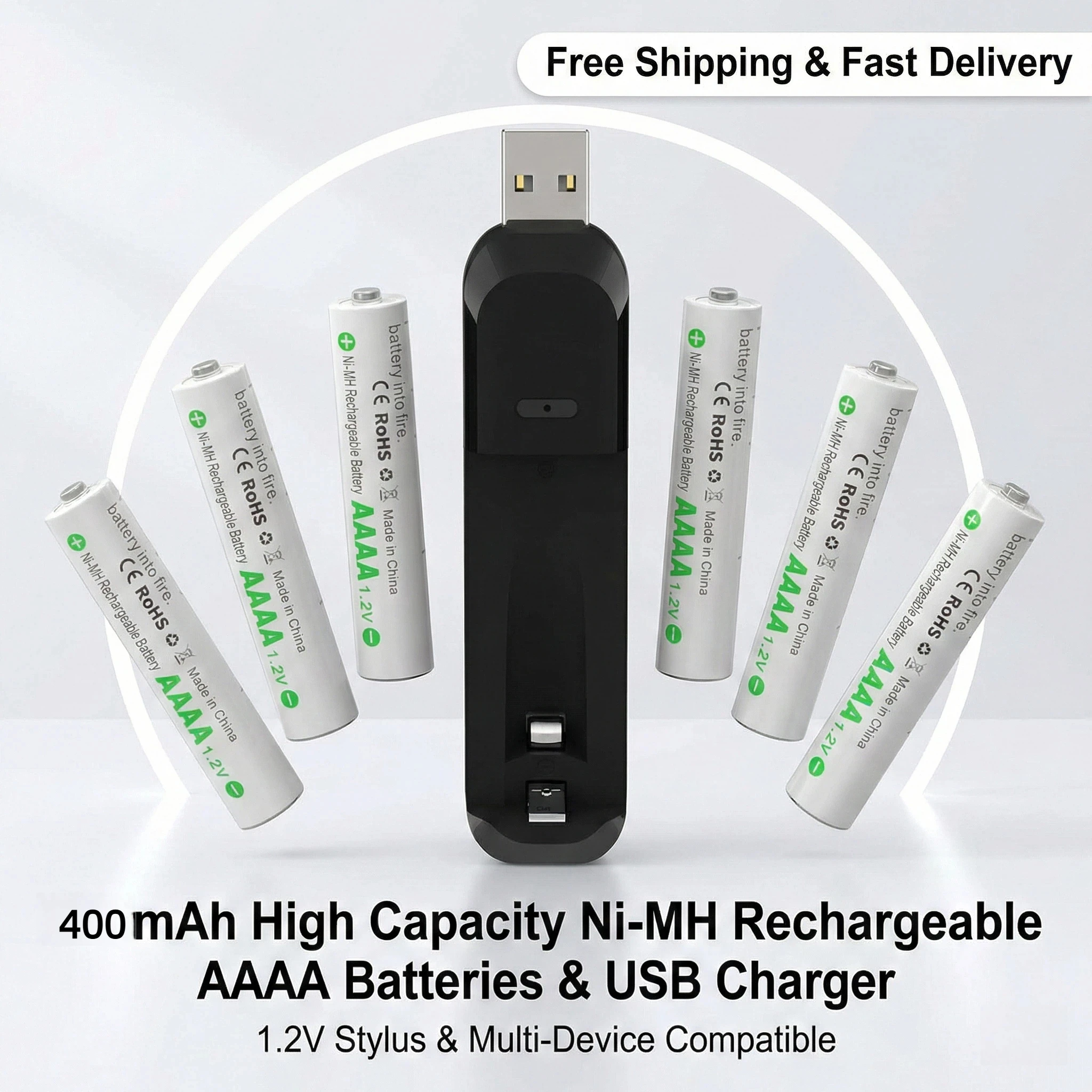 

1.2V AAAA 400mAh Ni-MH Rechargeable Battery for Surface Stylus Pen, Active Pen Batteries with AAAA NiMH Battery Charger