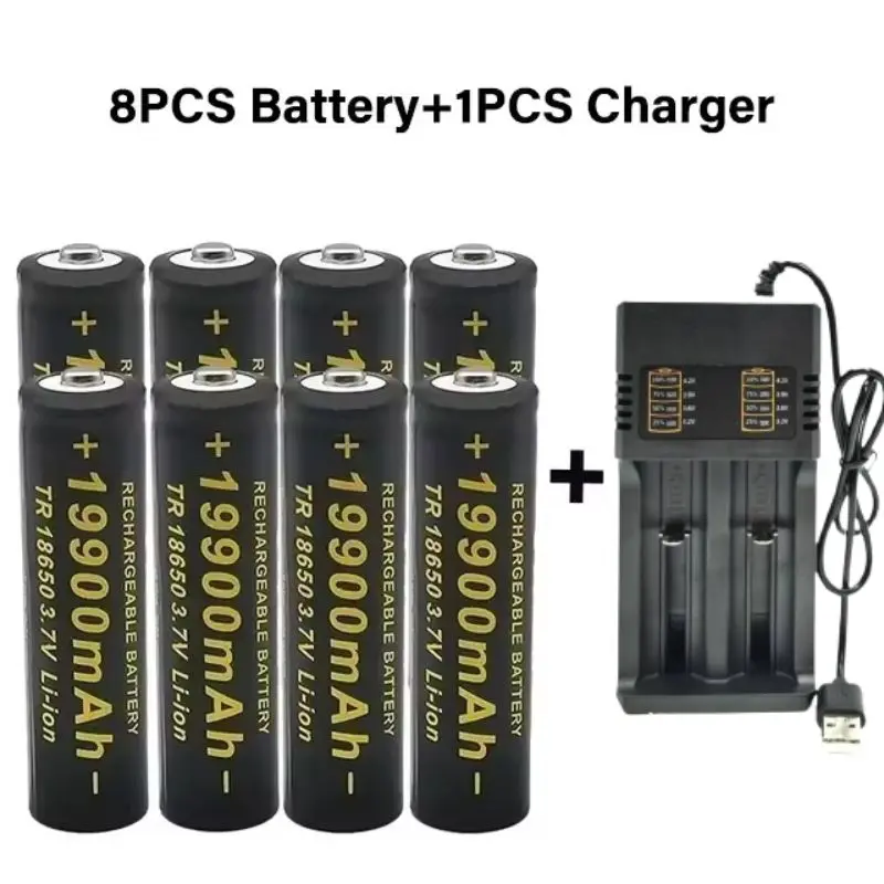 2025 18650 lithiumbatterij 100% nieuwe zaklamp 18650 oplaadbare batterij 3,7 V 19900 mAh gebruikt voor zaklamp + 201 oplader