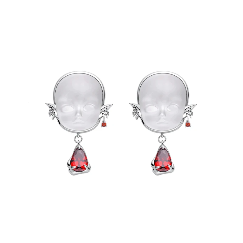 2023 New Punk Doll Stud Earring Transparent Human Face Demon Rhinestone Unisex Jewelry for Women Men Couple Party