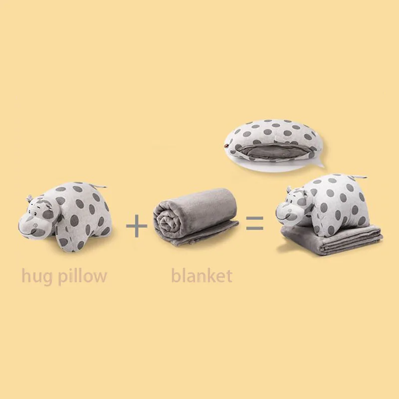 

3 In 1 Cute Hippo Pillow Blanket Set Removable Washable Soft Plush Throw Pillow With Fleece Blanket For Office Nap Travel Car