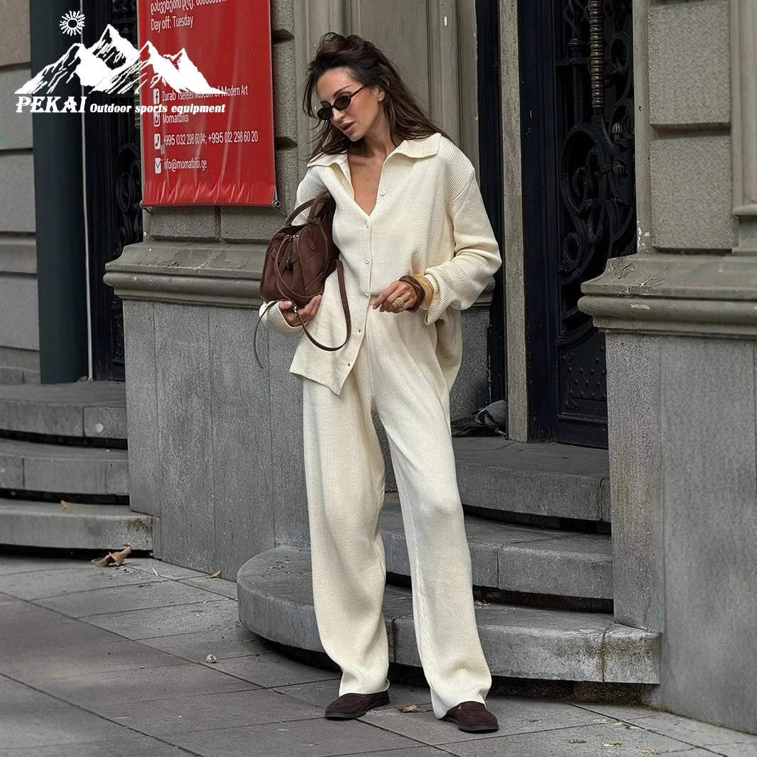 

2025 Autumn and Winter European and American Collar Long Sleeved Knitted Suit New Loose and Comfortable Patterned Sweater Set