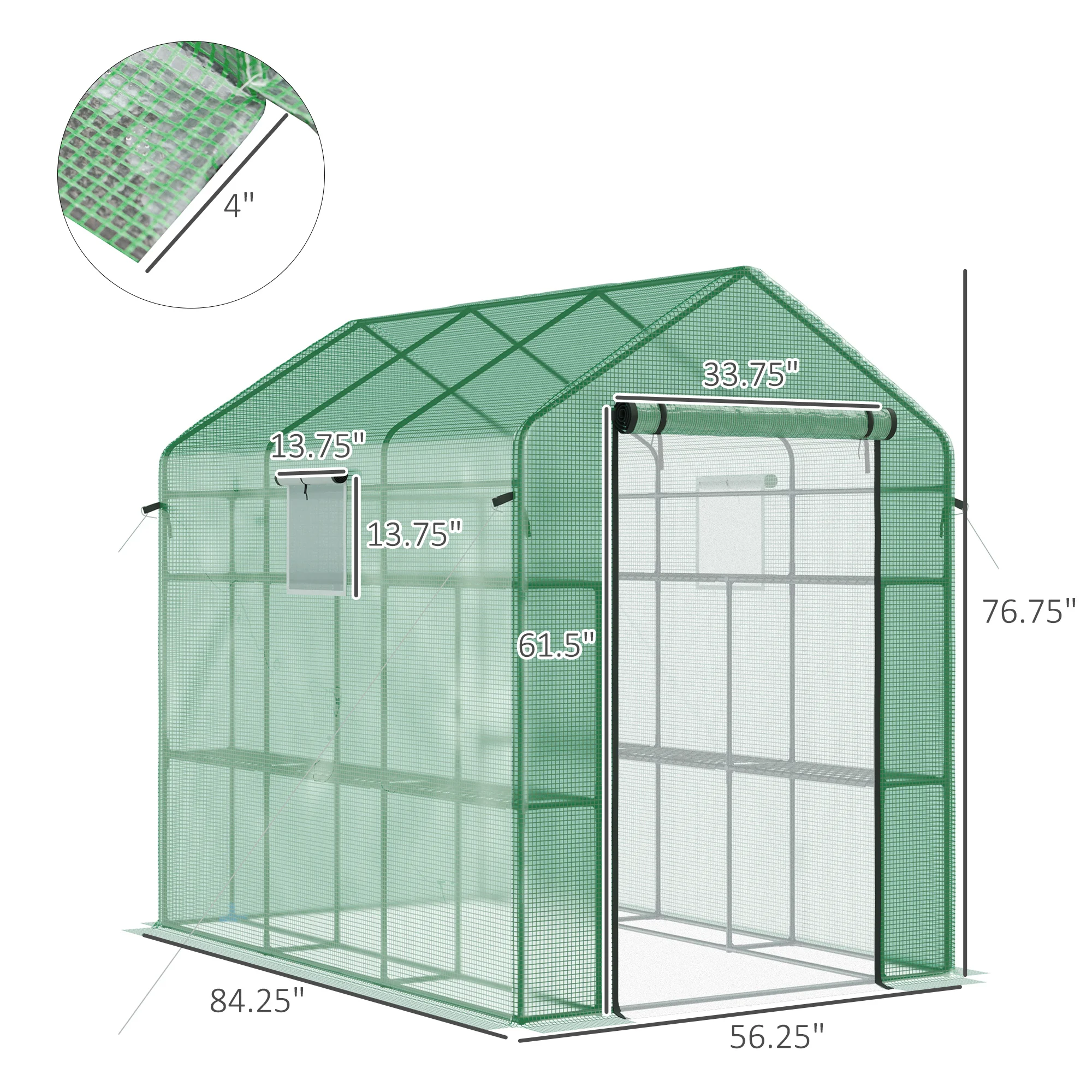 7' X 5' X 6' Greenhouse Warm House with 2-Tier Shelf Steel Frame Pe Cover Green