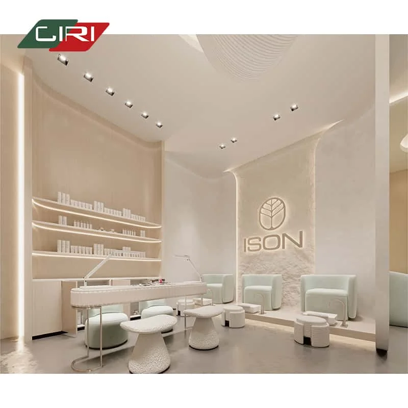 custom.High-End Custom Display Cabinet Cosmetics Beauty Salon Products Display LED-Lit Skin Care Nail Salon Display