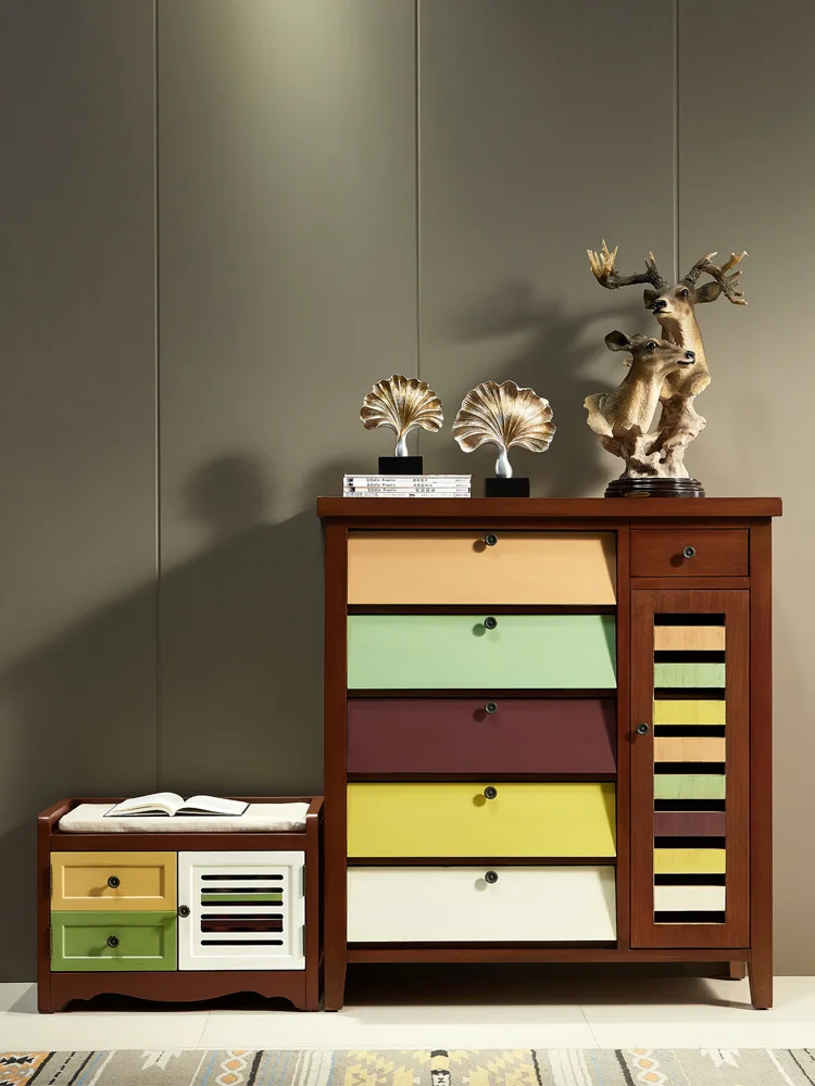 

Американский шкаф для обуви, входная дверь из цельного дерева с выдвижными ящиками, перегородка, шкаф для крыльца, шкафчик для маленькой квартиры, опрокидывающееся ведро