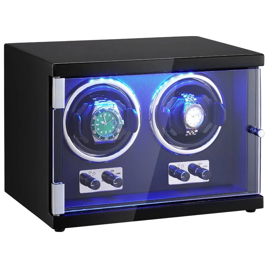 

Watch Winder Dual Watch Winder for Men's and Women's Automatic Watch with 2 Super Quiet Japanese Mabuchi Motors Blue LED Light
