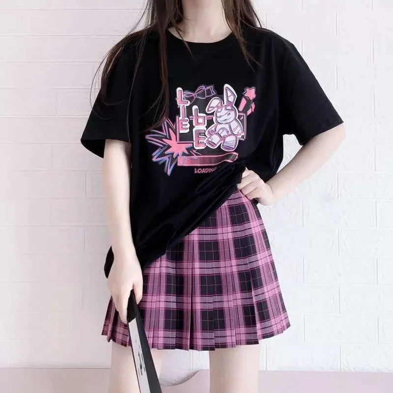 

Harajuku BF Loosee T Shirt Women Clothing Dark Gothic Tops Summer Plus Size O Neck Short Sleeve Tshirts Cartoon Streetwear 2024