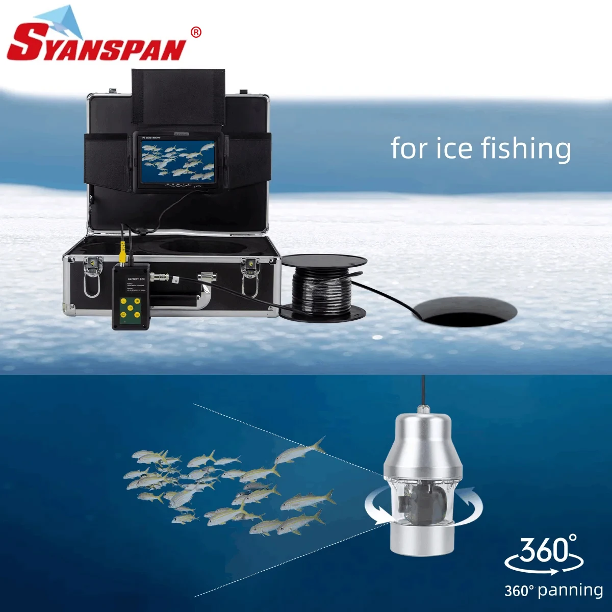 360° Rotating Camera for Ice Sea Fishing SYANSPAN DVR Fish Finder 18 Bright Light LEDs Fish Caught Camera 7