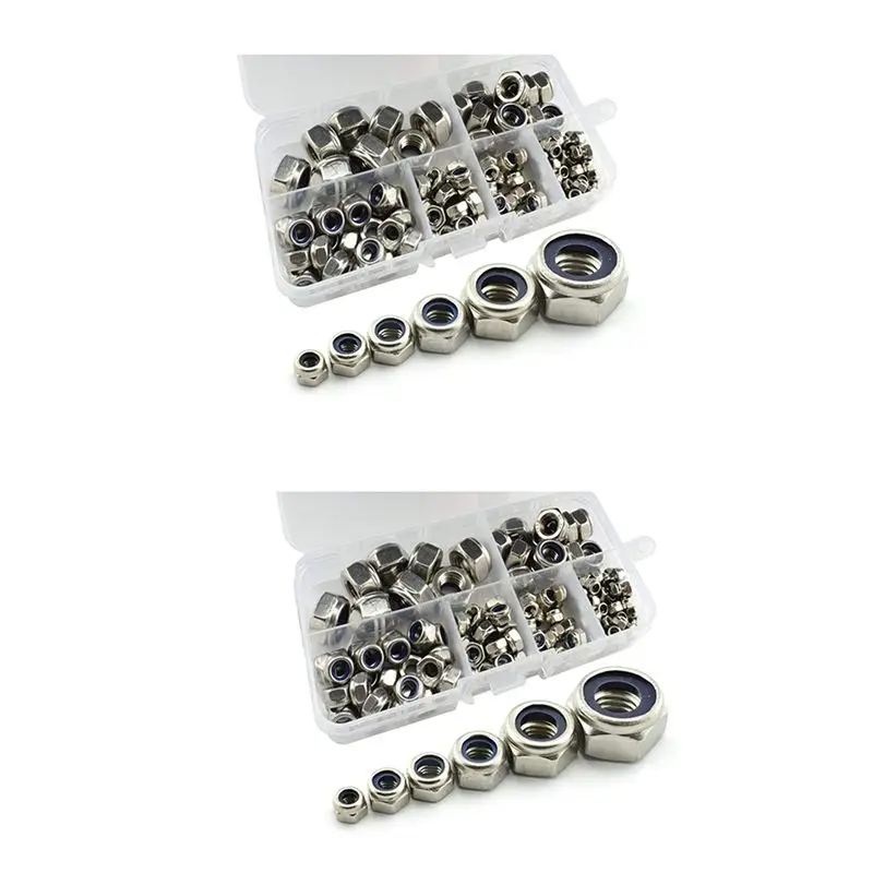 

ABMS-300Pcs 304 Stainless Steel Lock Nut Assortment Kit Nylon Insert Hex Lock Nuts Self Locking Nut M3 M5 M6 M8 M10