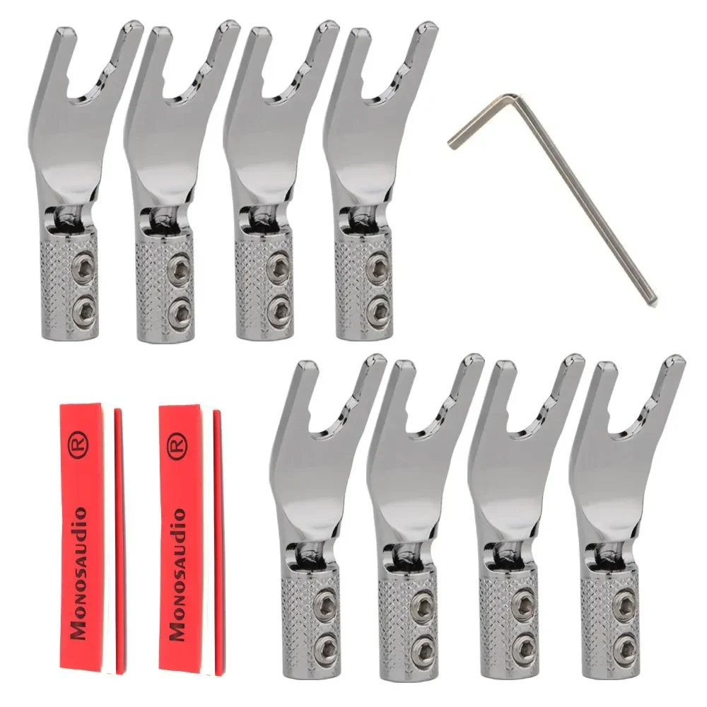 Spade Plug Connectors, Pure Copper 45 Degree Screw Locking Y Spade Plug Connector Spade Terminal with Heat Shrink Tubes