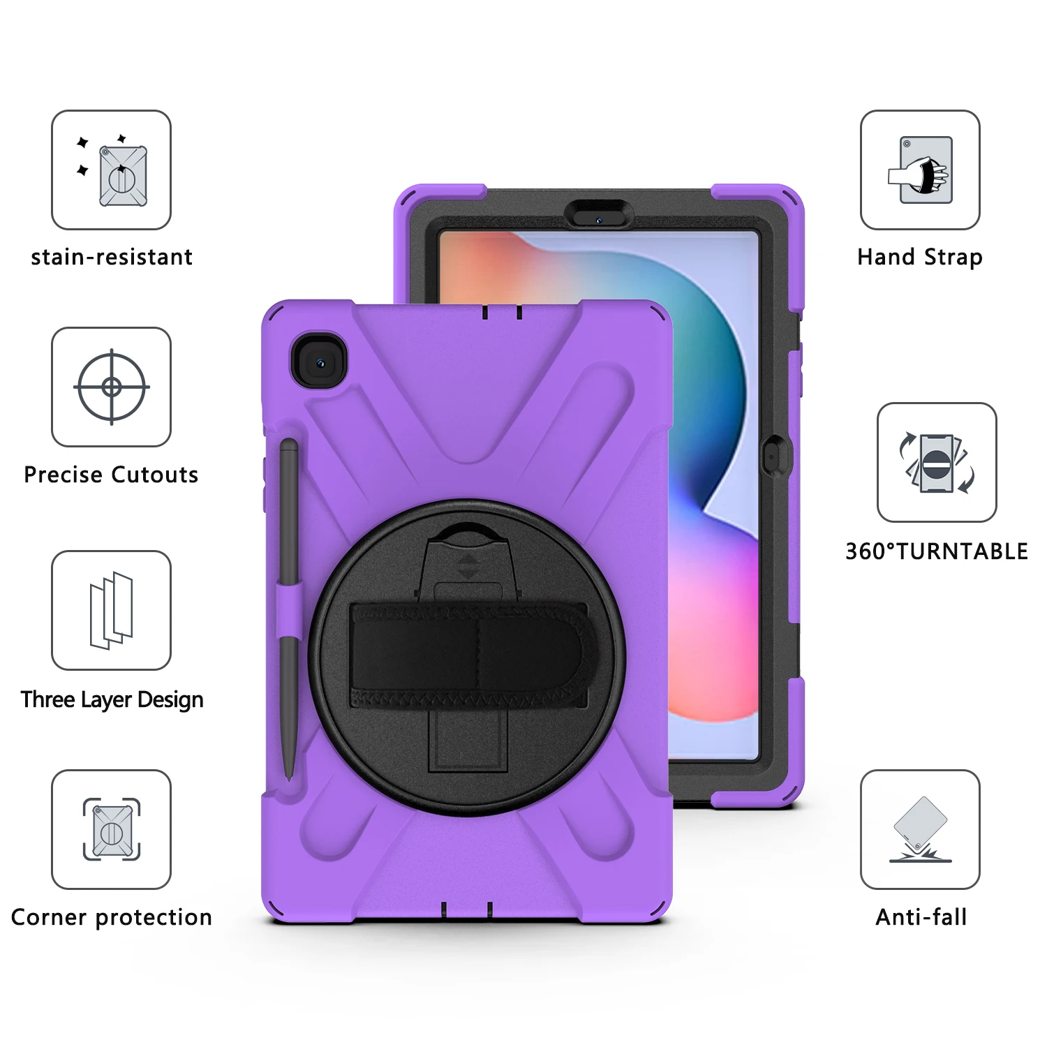 

X-Shape PC+TPU Kickstand Case for Samsung Galaxy Tab S6 Lite (2020) P610 P615 / (2022) / (2024) P620 with Hand Strap