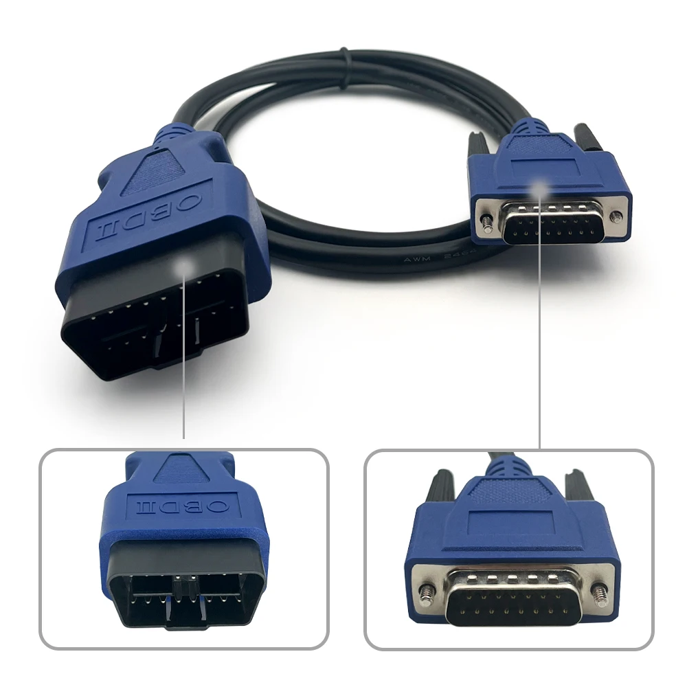 OBD2 Main Test Cable for NEXIQ USB Link 2/3 16 Pin to 15 Pin Diesel Truck Heavy Duty Truck Diagnostics Tool Adapter Connecter