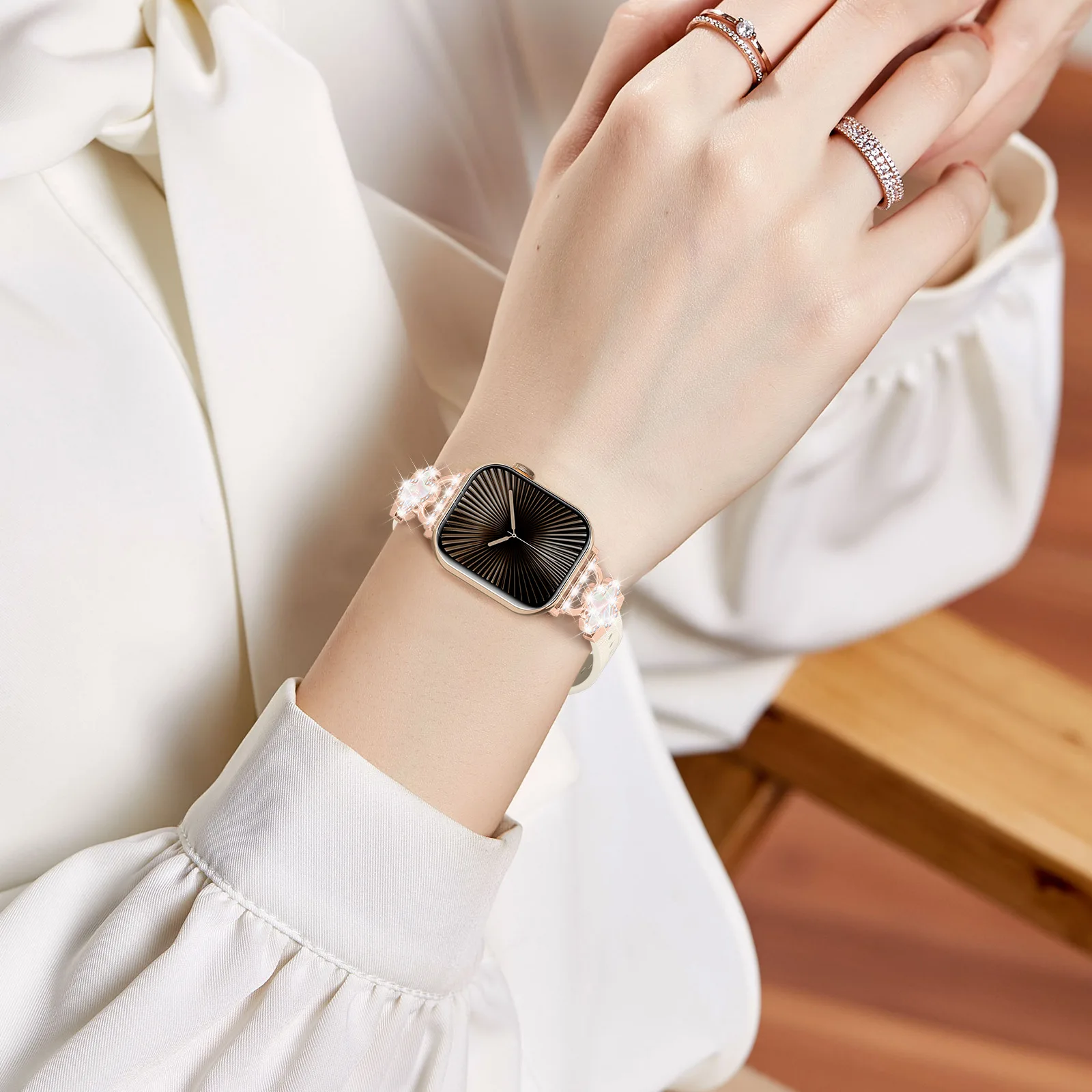 22 ミリメートル 20 ミリメートルストラップ apple watch バンドシリーズ 10 42 ミリメートル 46 ミリメートル女性 diomand ケース + ストラップ革美容ブレスレット apple watch 10 バンド
